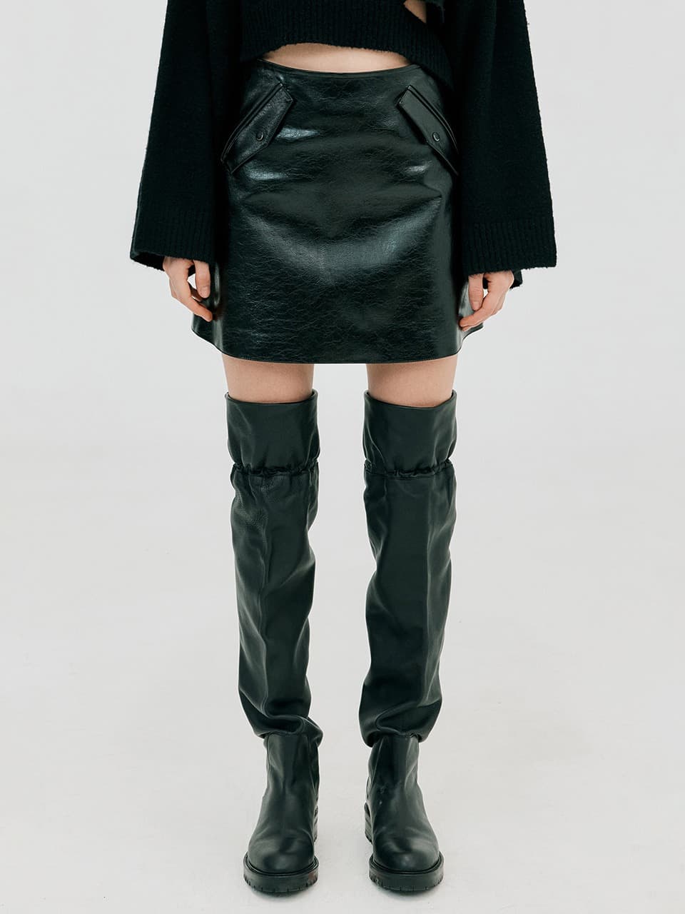 Vegan Leather Mini Skirt — Black — vue 1