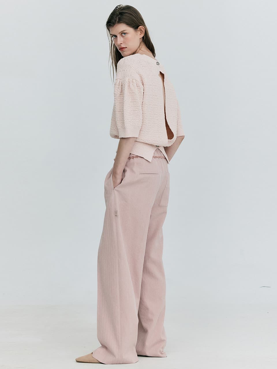 Back Open Knit Top — Pink