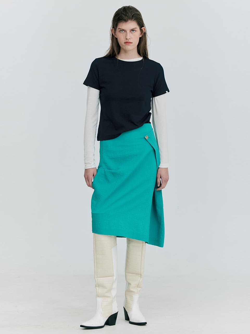 Tuck Pencil Skirt — Green