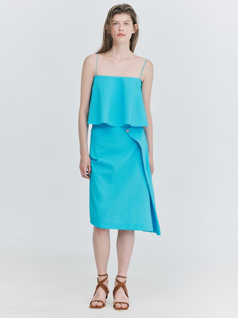 Tuck Pencil Skirt — Blue