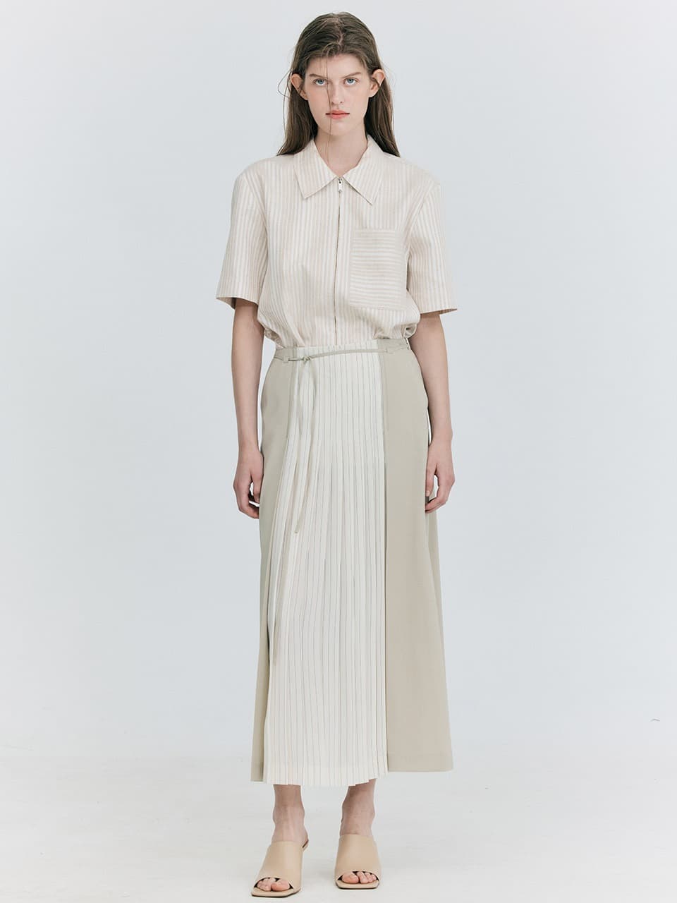 Back Hole Stripe Shirts — White
