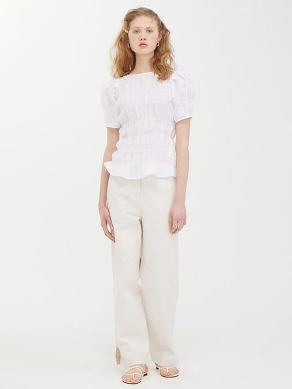 Puff Wrinkle Top — White — vue 1