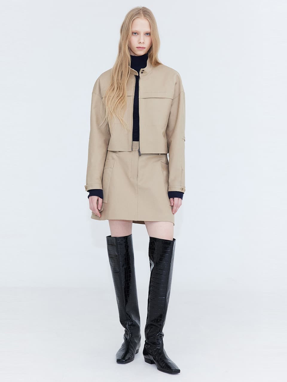 Cotton Cargo Mini Skirt — Beige