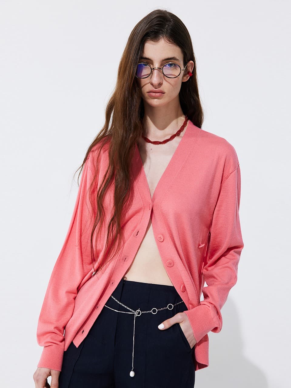 Silky Unbalanced Cardigan — Hot Pink