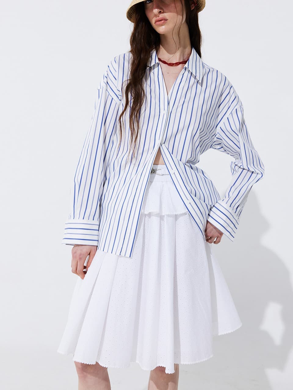 Eyelet Punching Banding Skirt — White — vue 1