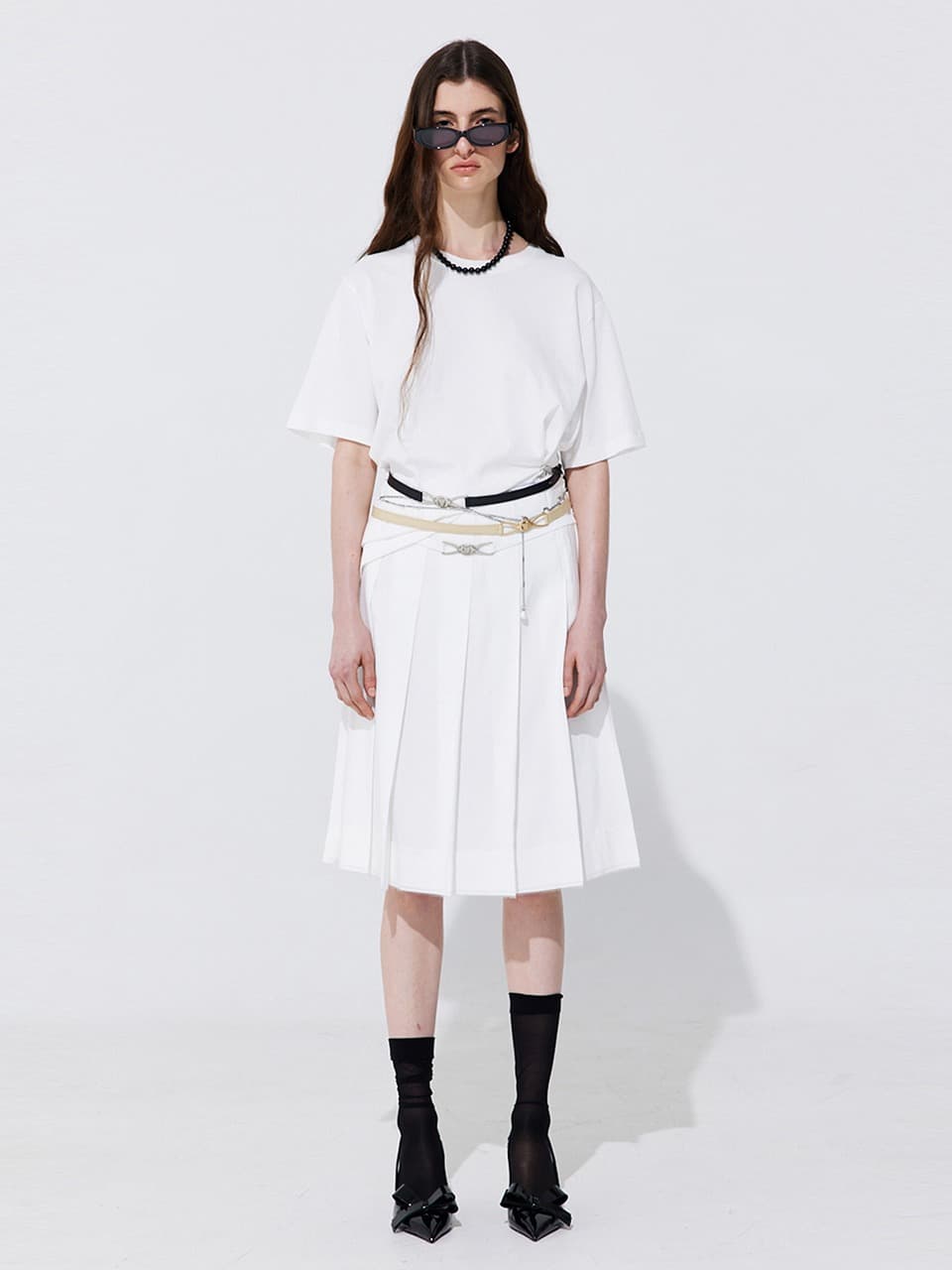 Raw-cut Pleats Skirt — White