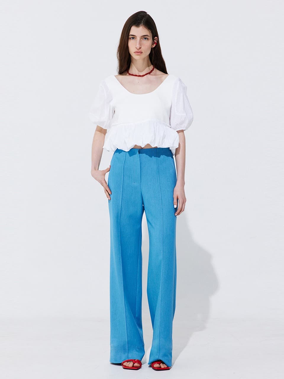 Pintuck Straight Trousers — Light Blue