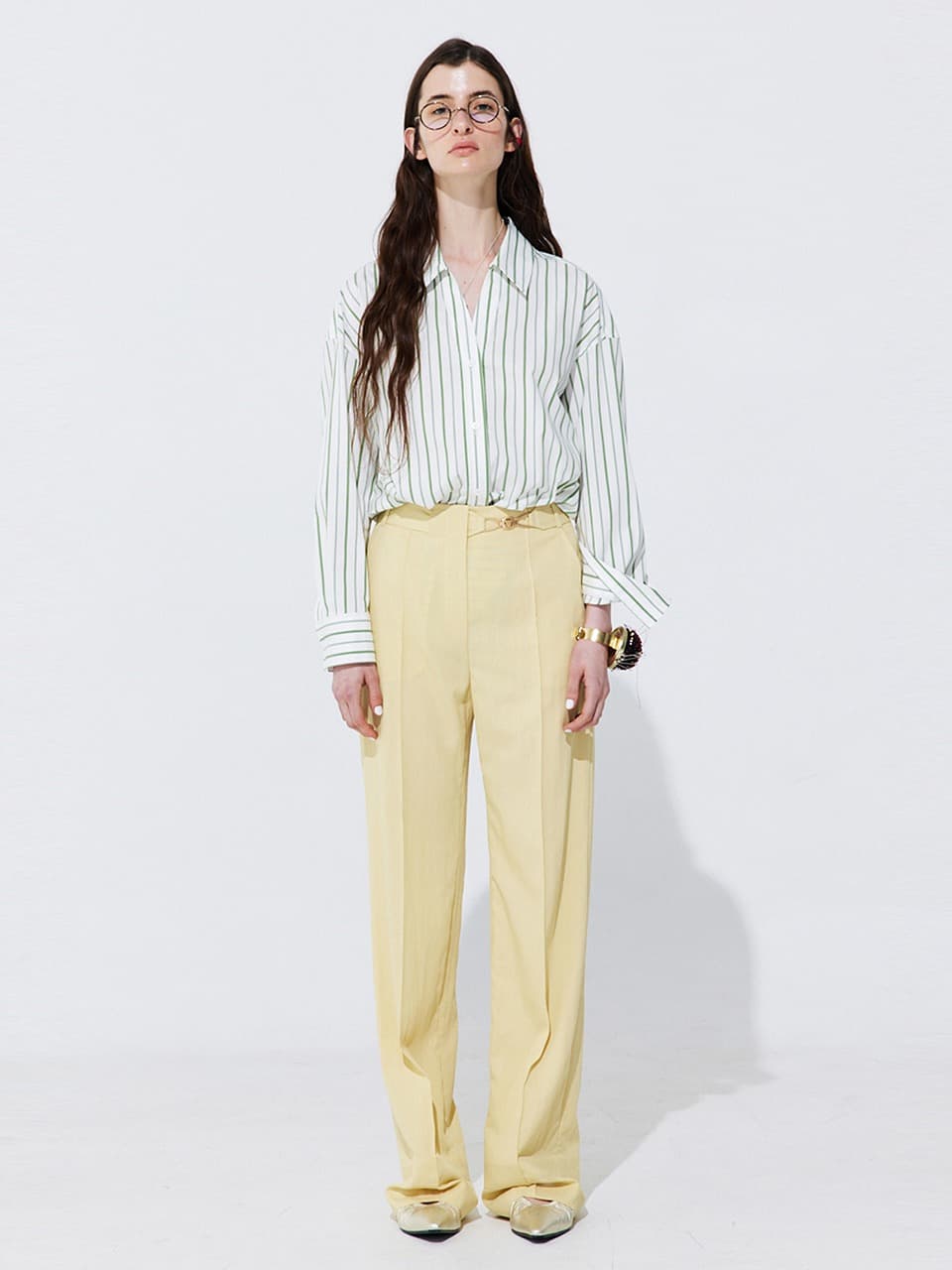 Belted Straight Trousers — Yellow