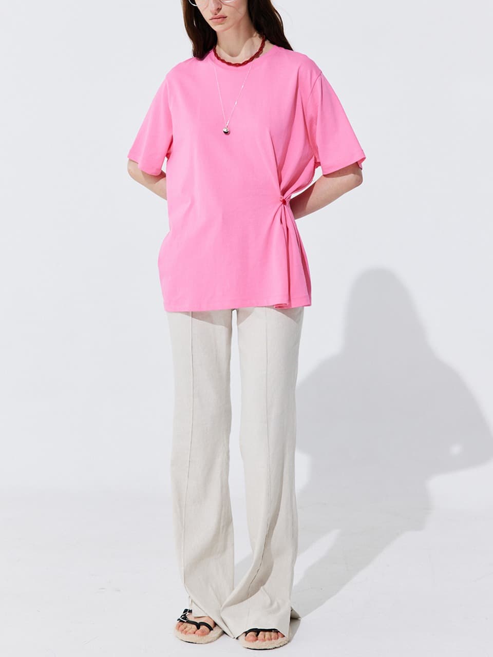 Linen semi-Bootscut Trousers — Light Beige