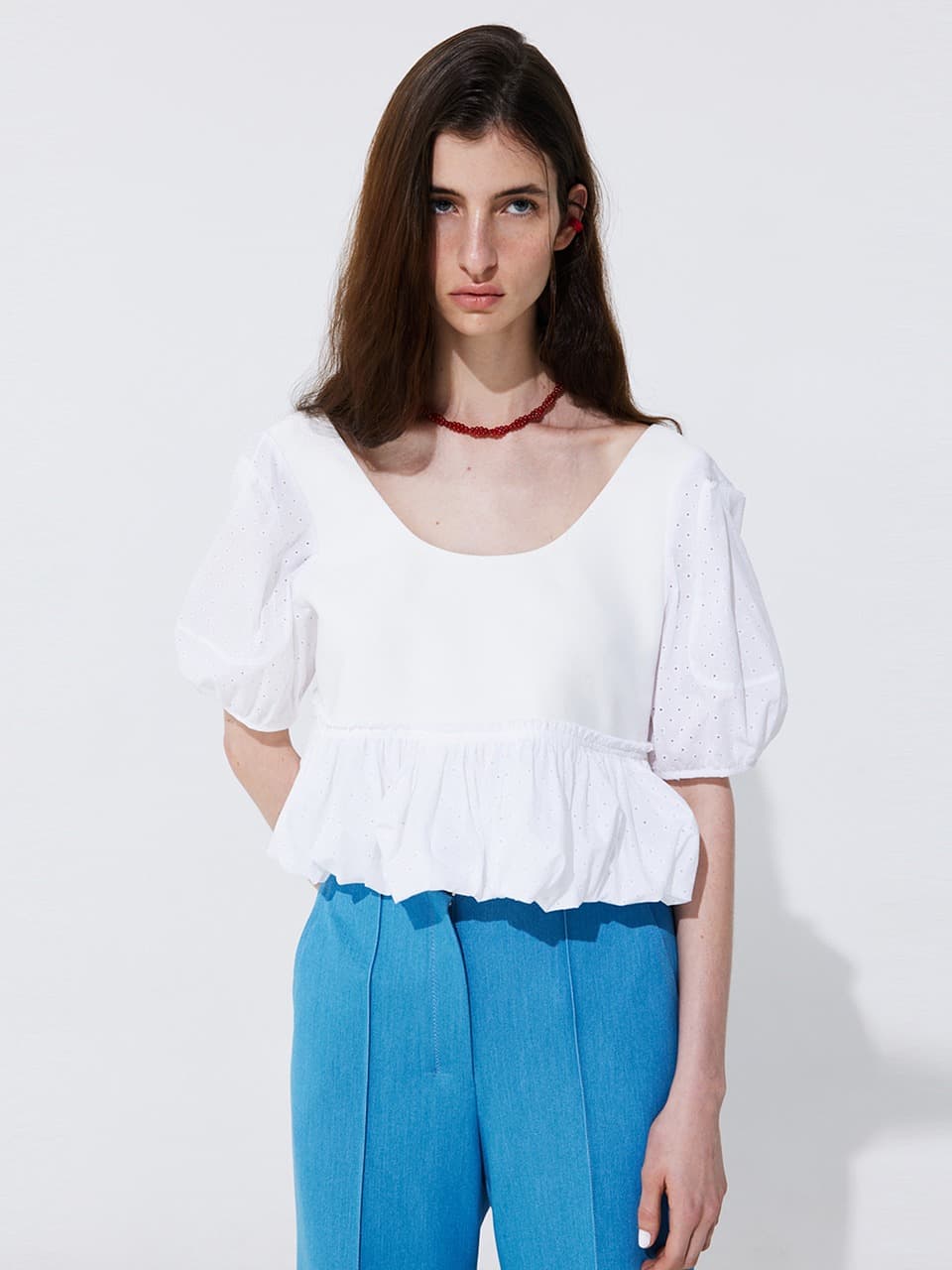 Shirring Balloon Blouse — White