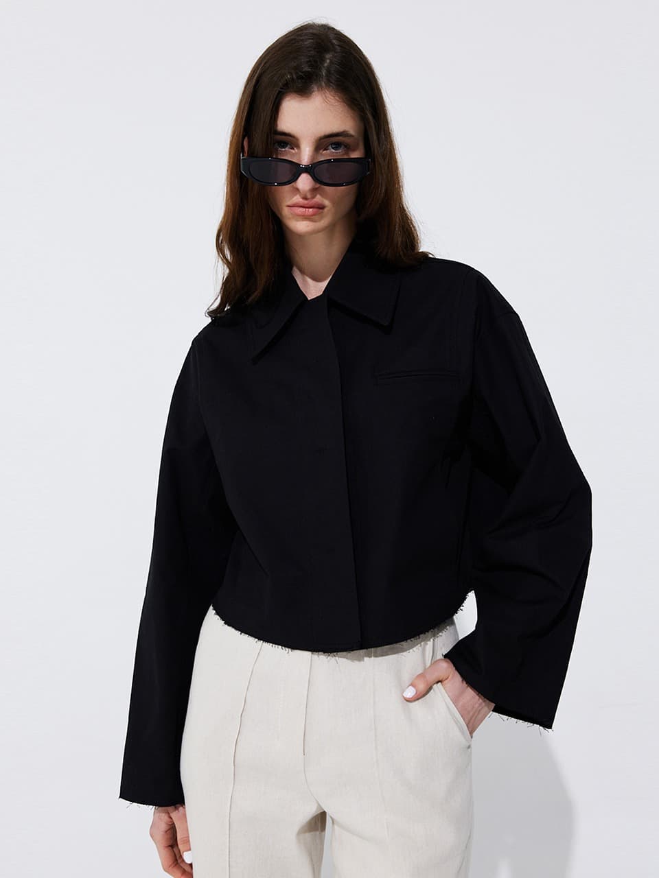 Raw-cut Cotton Jumper — Black