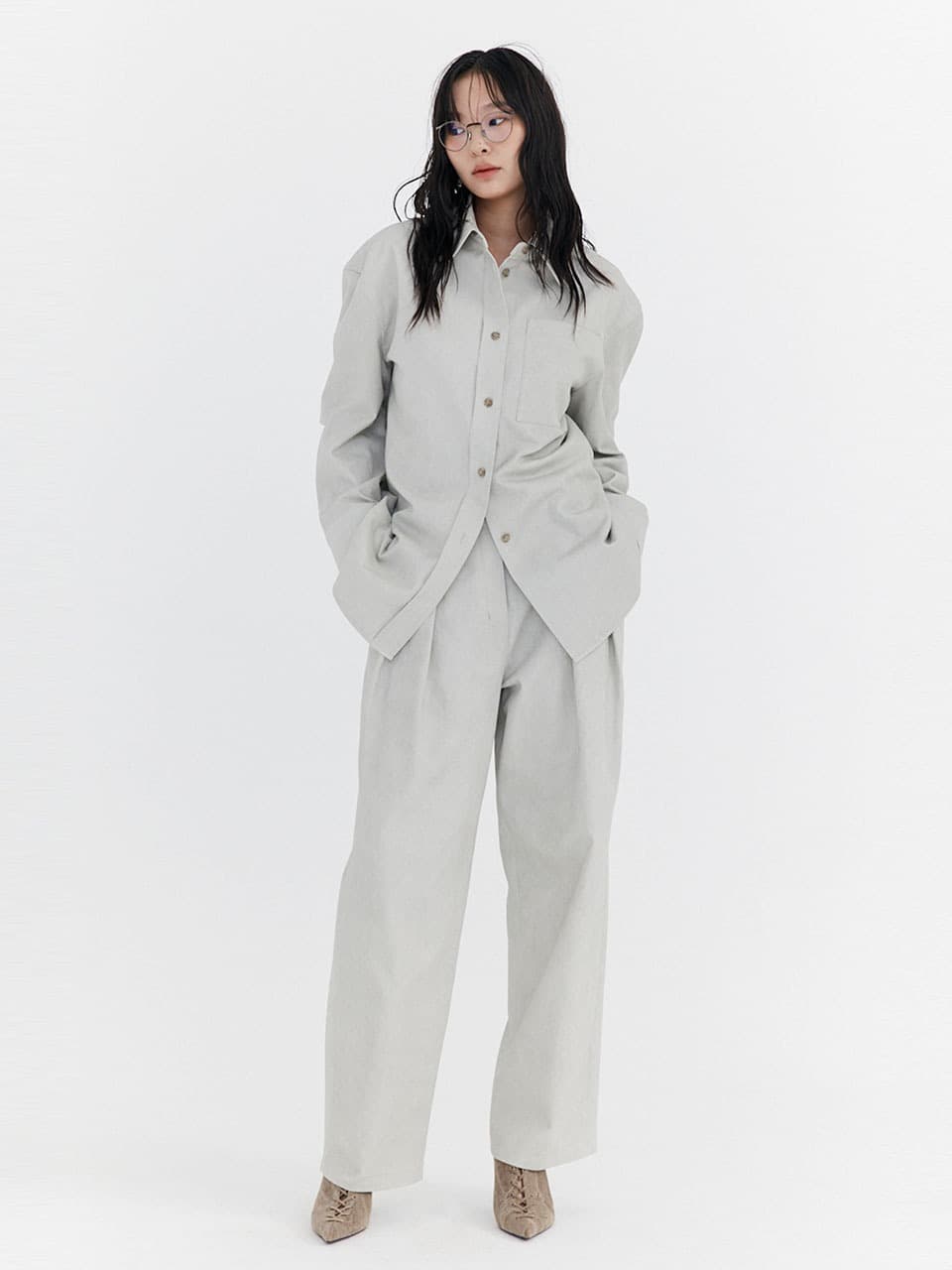Open Point Washed Shirt — Grey