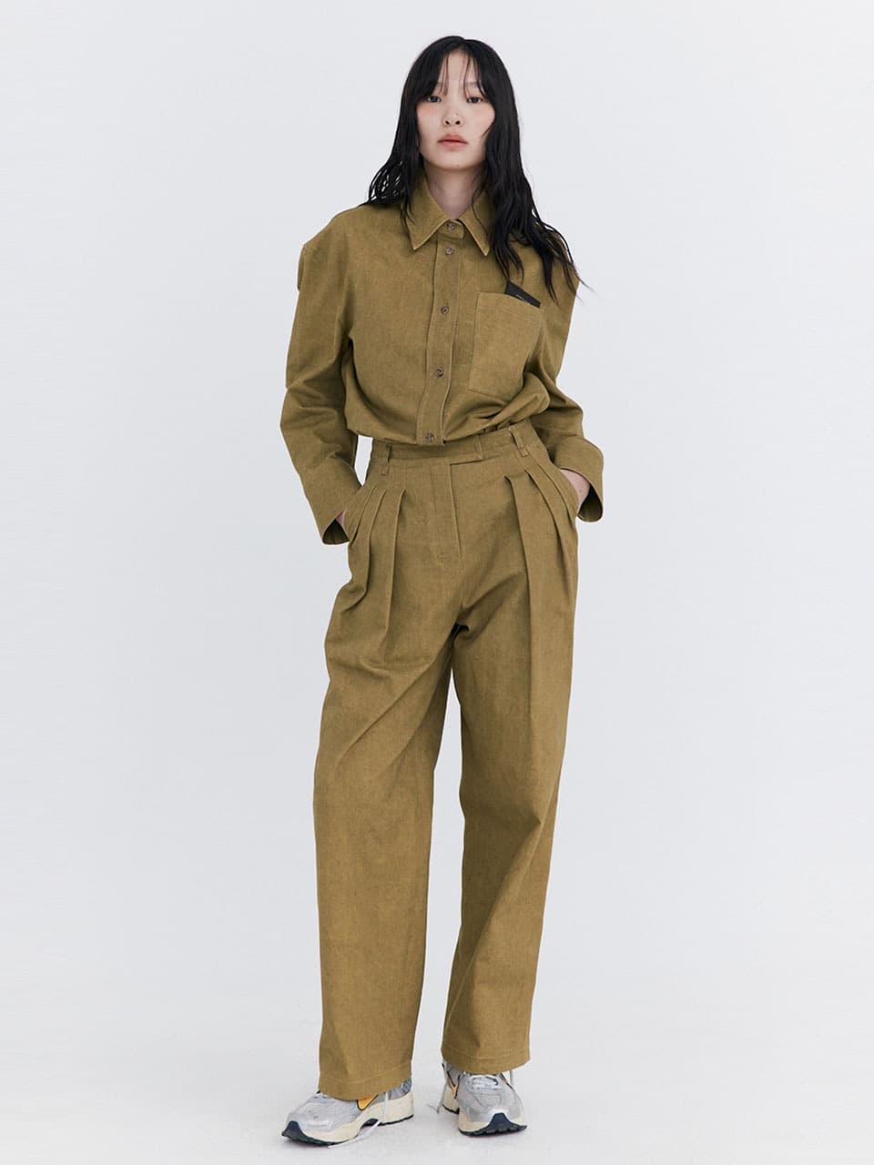 Open Point Washed Shirt — Khaki