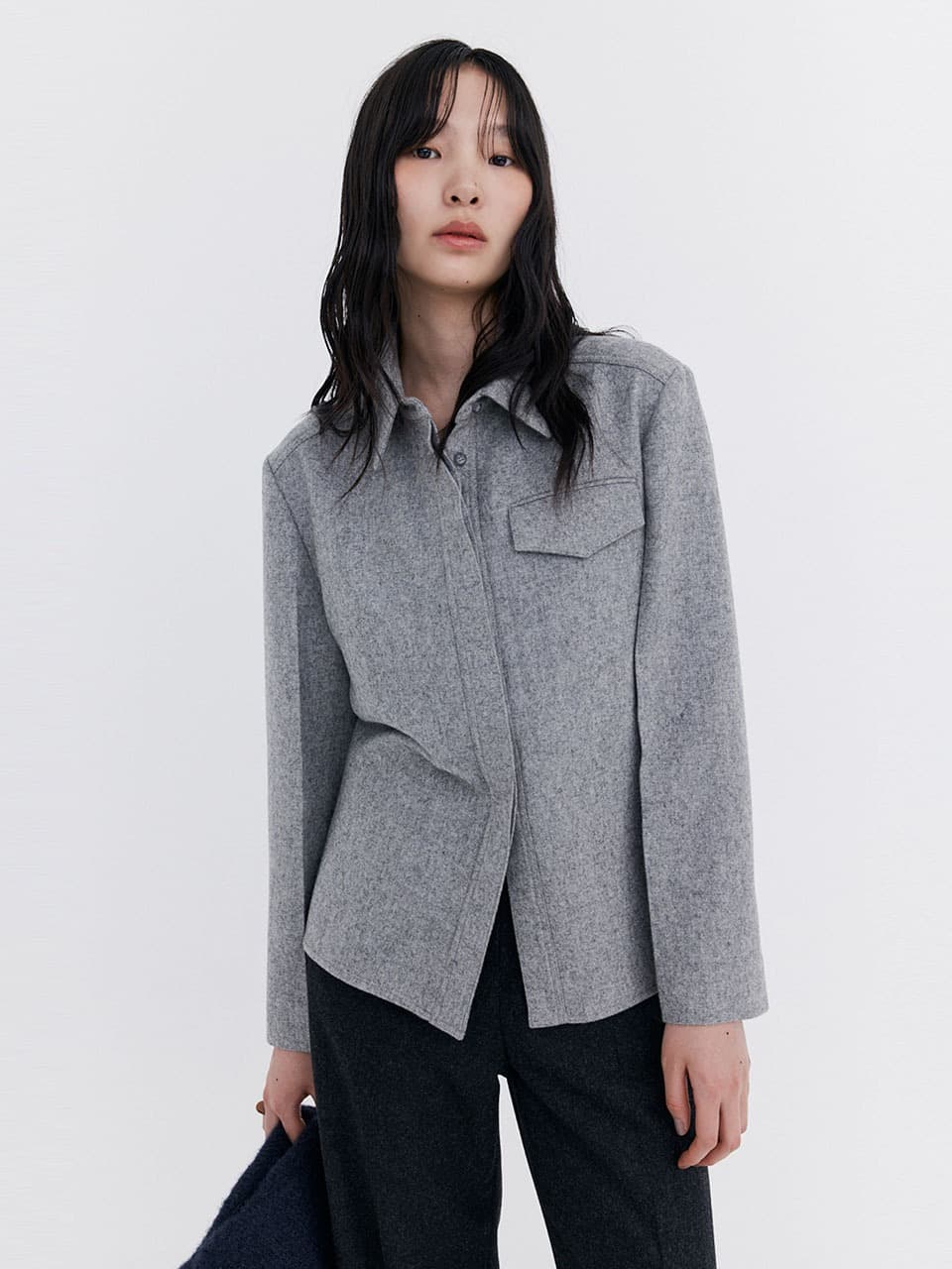 Wool Slim-Line Shirt — Grey