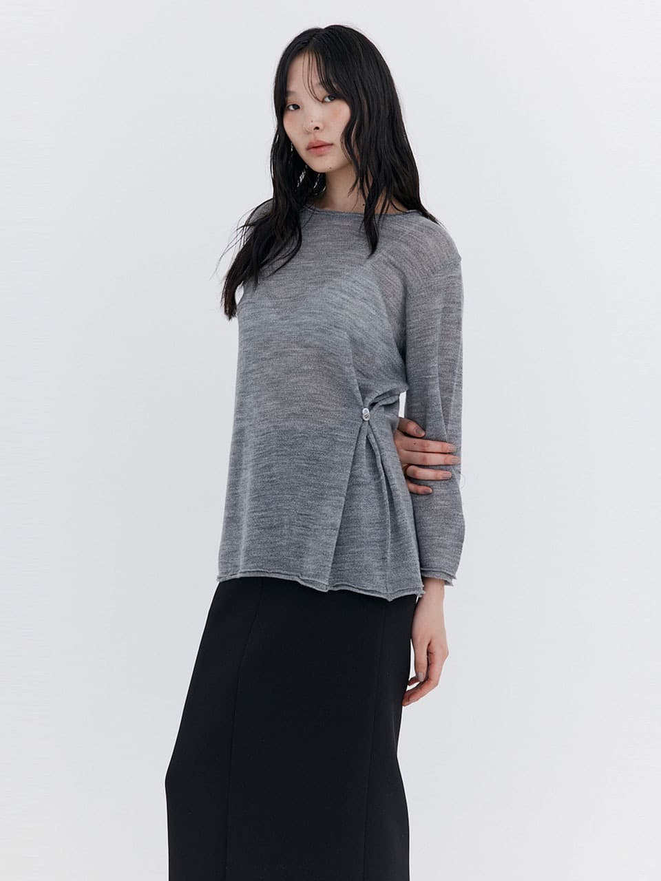 Wool Button Line T-shirt — Melange