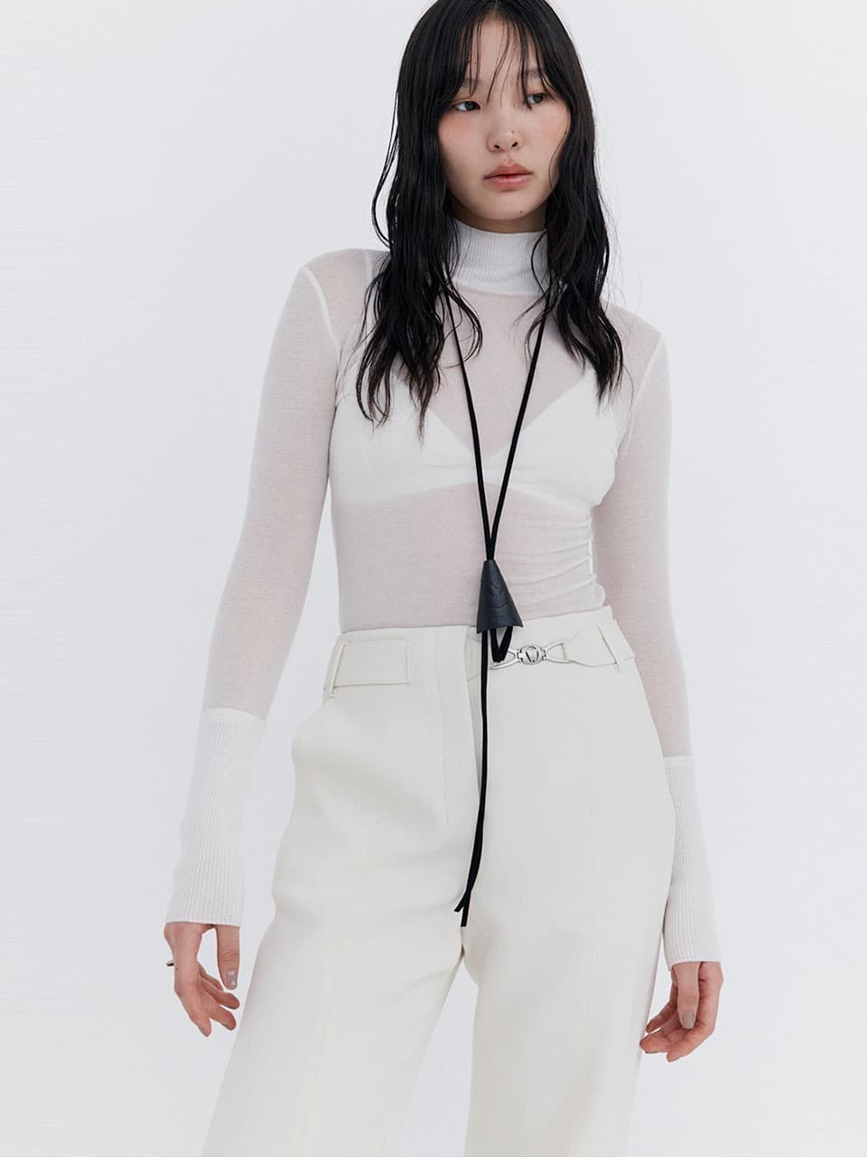 Knit Rib Half Turtleneck T-shirt — Ivory
