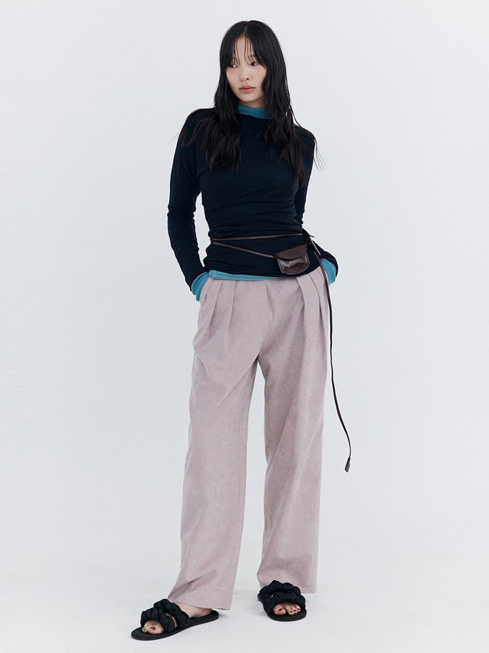 Wool Drape T-shirt — Navy
