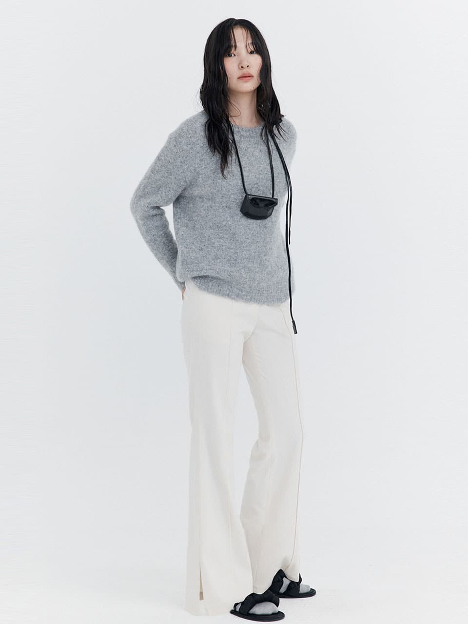 Corduroy semi-Bootcut Pants — Ivory