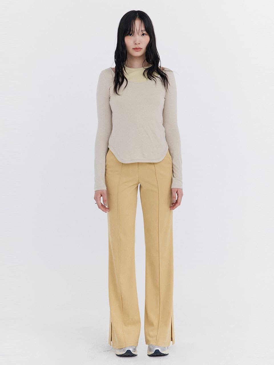 Corduroy semi-Bootcut Pants — Yellow