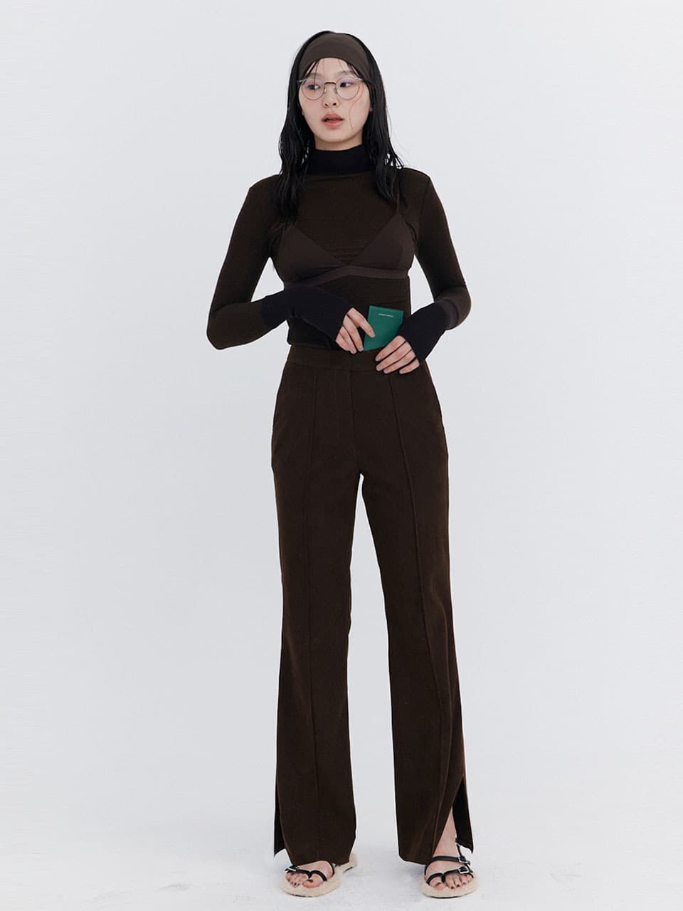 Corduroy semi-Bootcut Pants — Brown