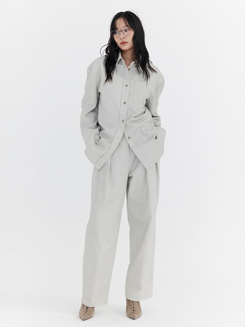 Washed Cotton Wide Pants — Grey