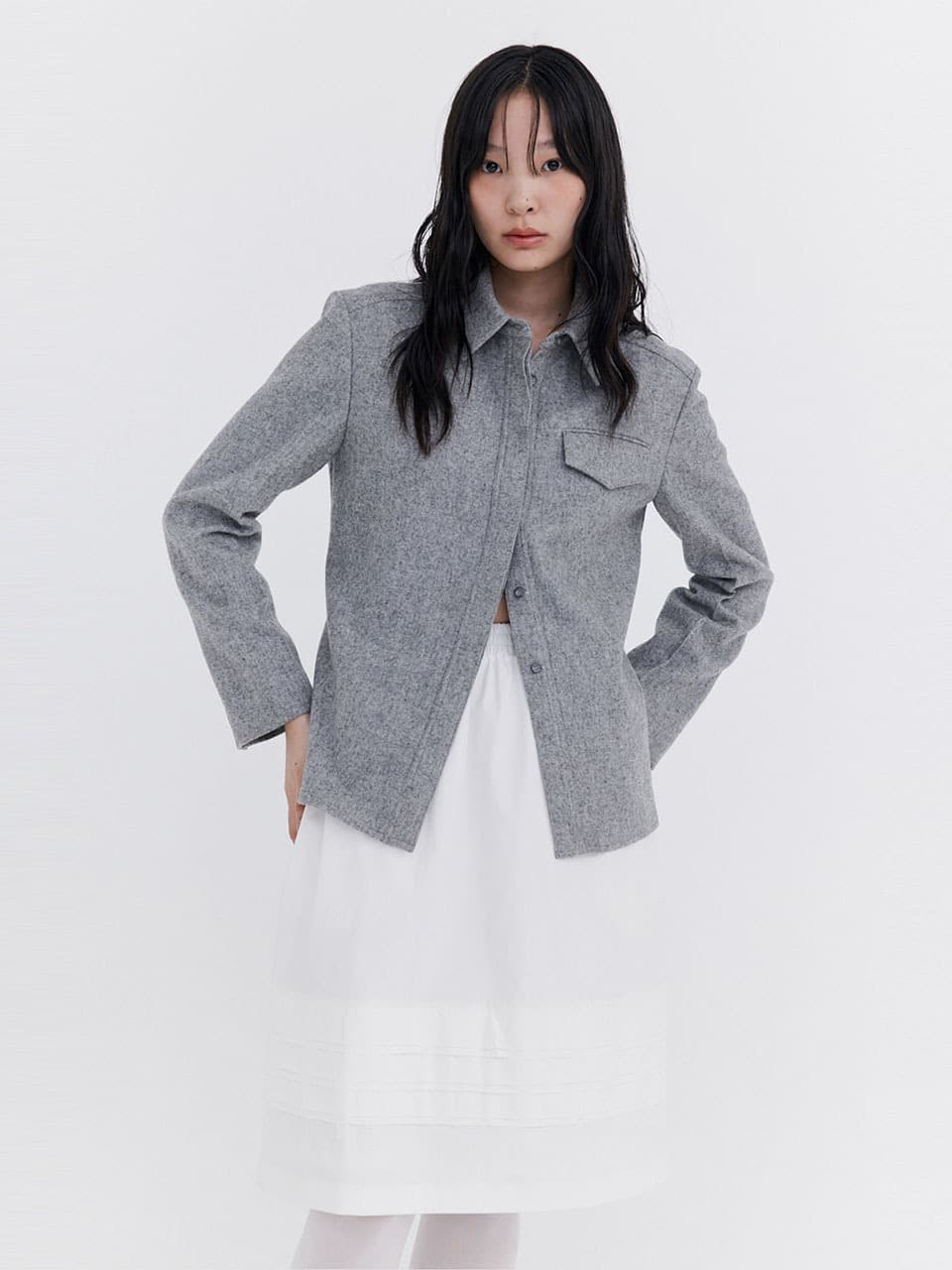 Raw-cut Tuck Skirt — White — vue 1