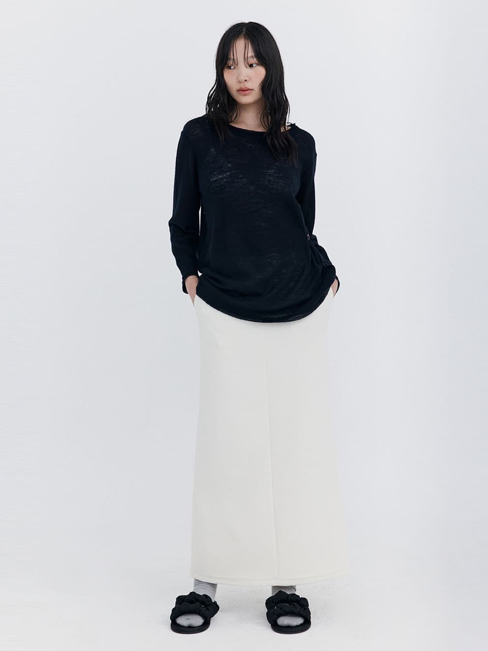 Basic Long Skirt — Cream