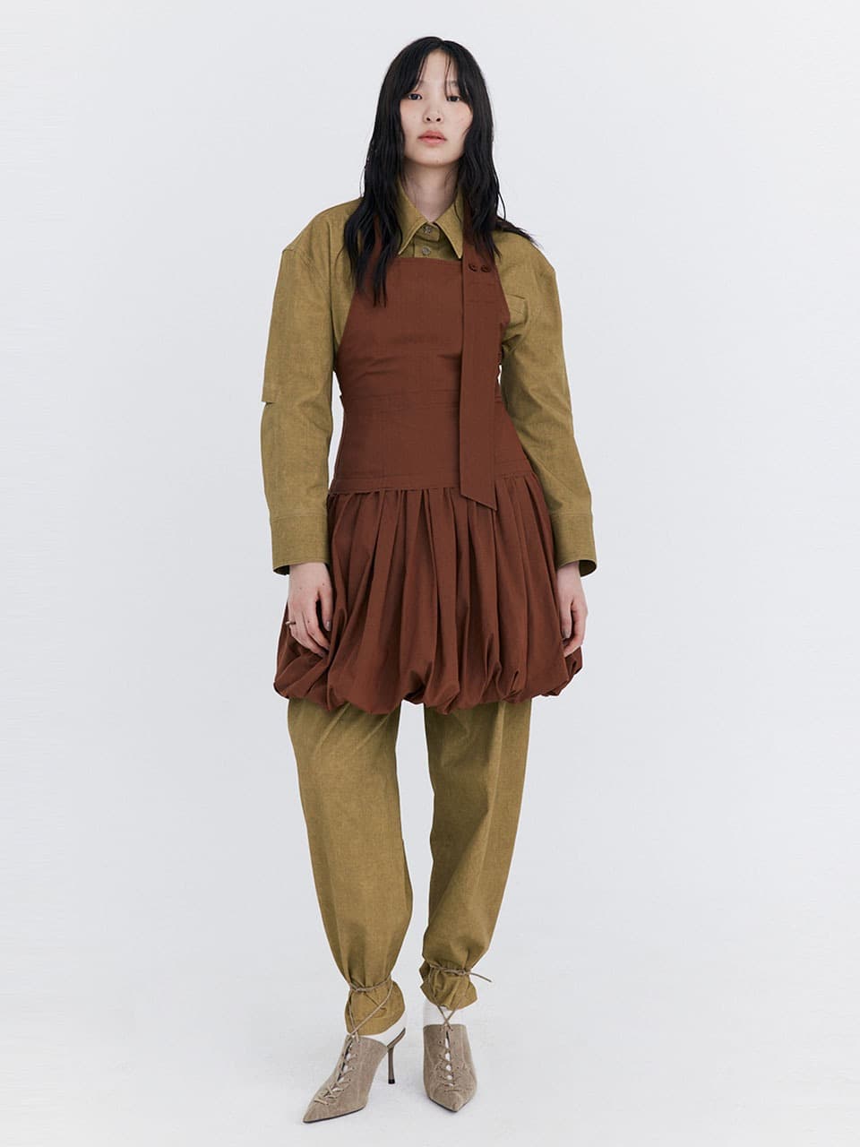 Balloon Layered Dress — Brown
