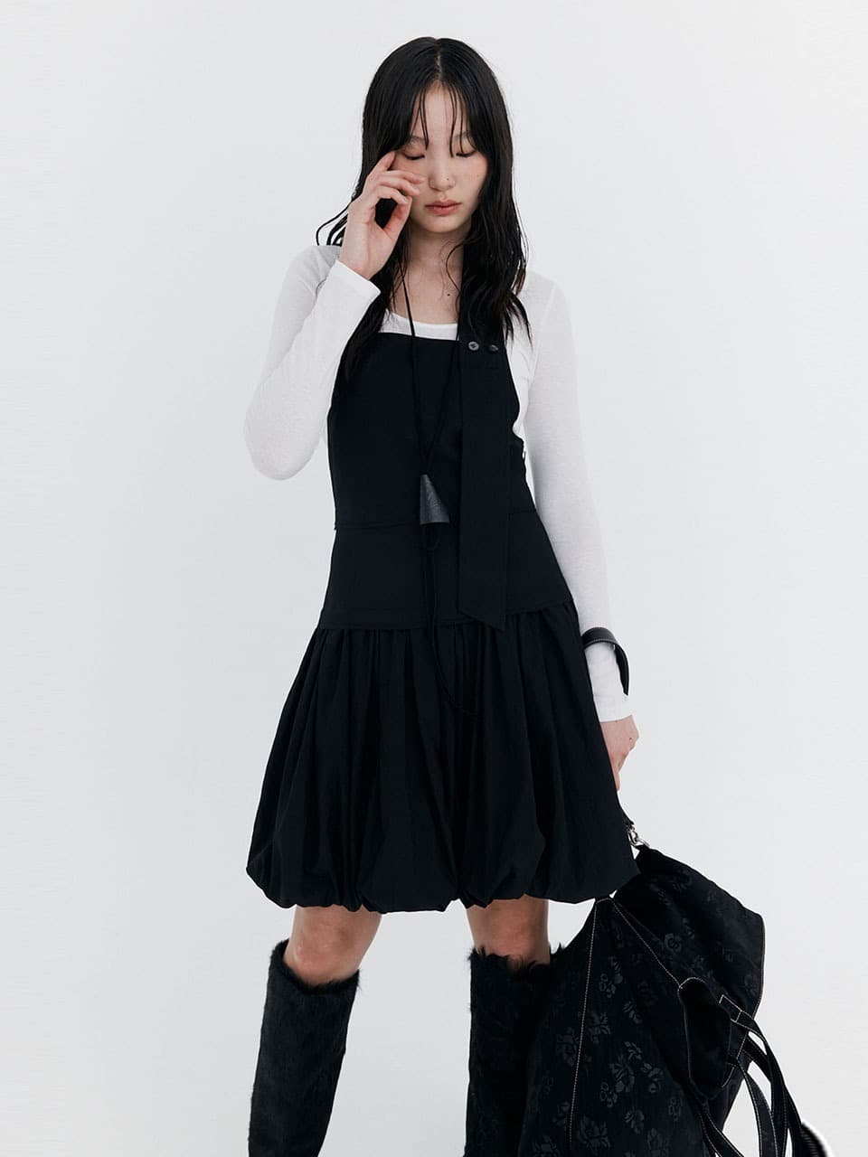 Balloon Layered Dress — Black