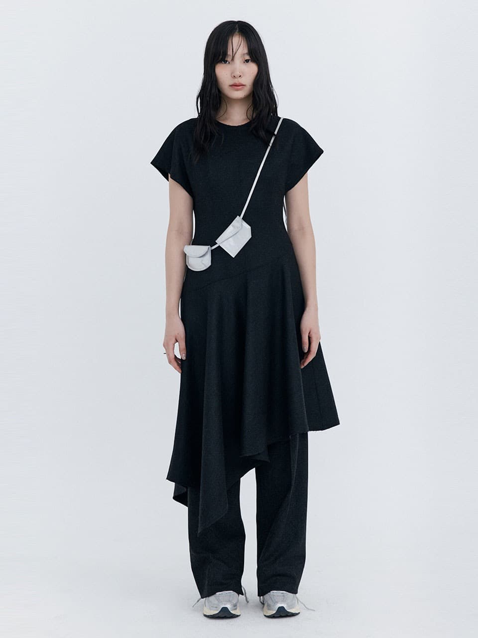 Raw-cut Wool Dress — Charcoal