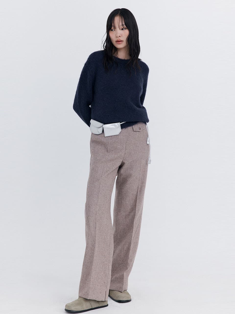 Alpaca Boucle Knit Pullover — Navy