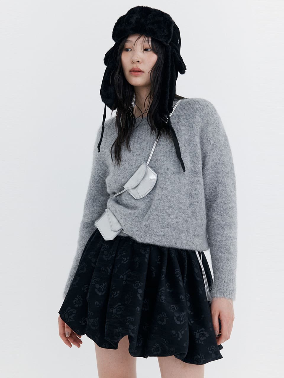 Alpaca Boucle Knit Pullover — Grey