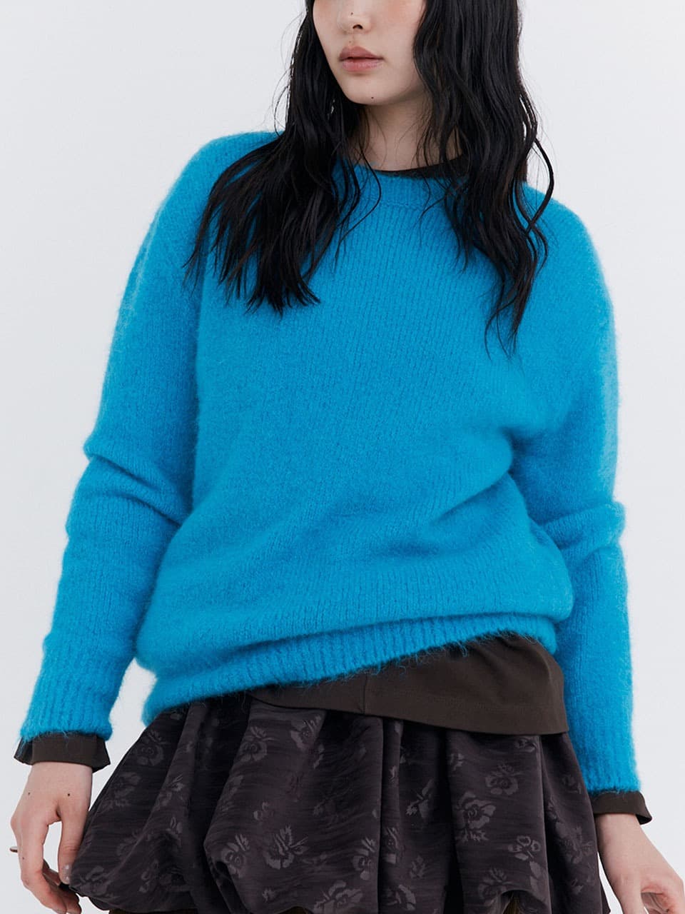Alpaca Boucle Knit Pullover — Blue