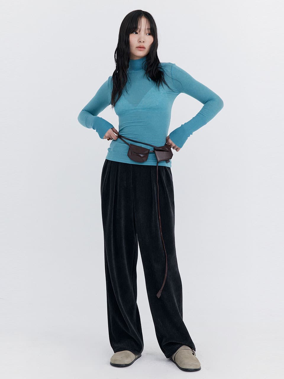 Corduroy Wide Pants — Charcoal