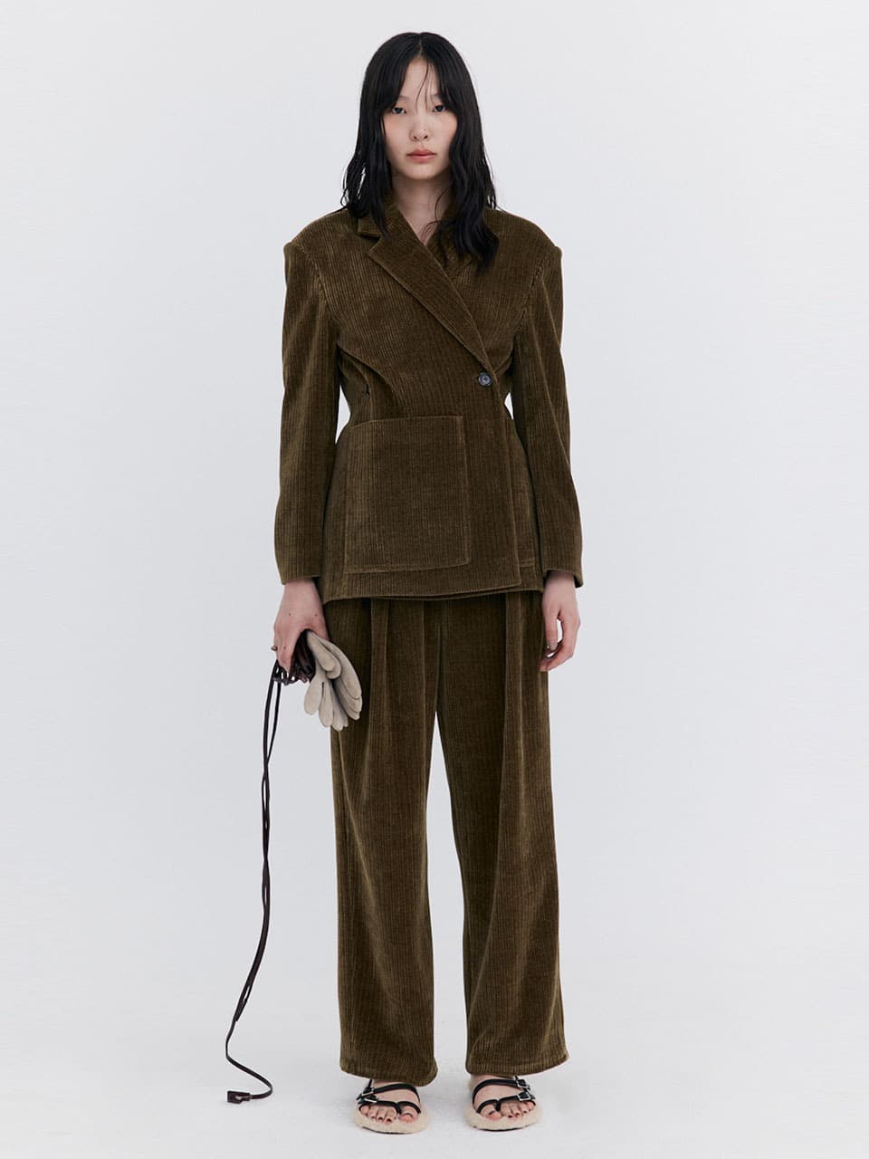Corduroy Wide Pants — Khaki