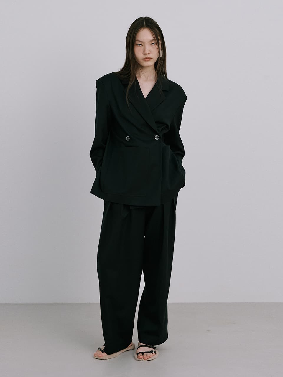 25 Wool Wide Pants — Navy