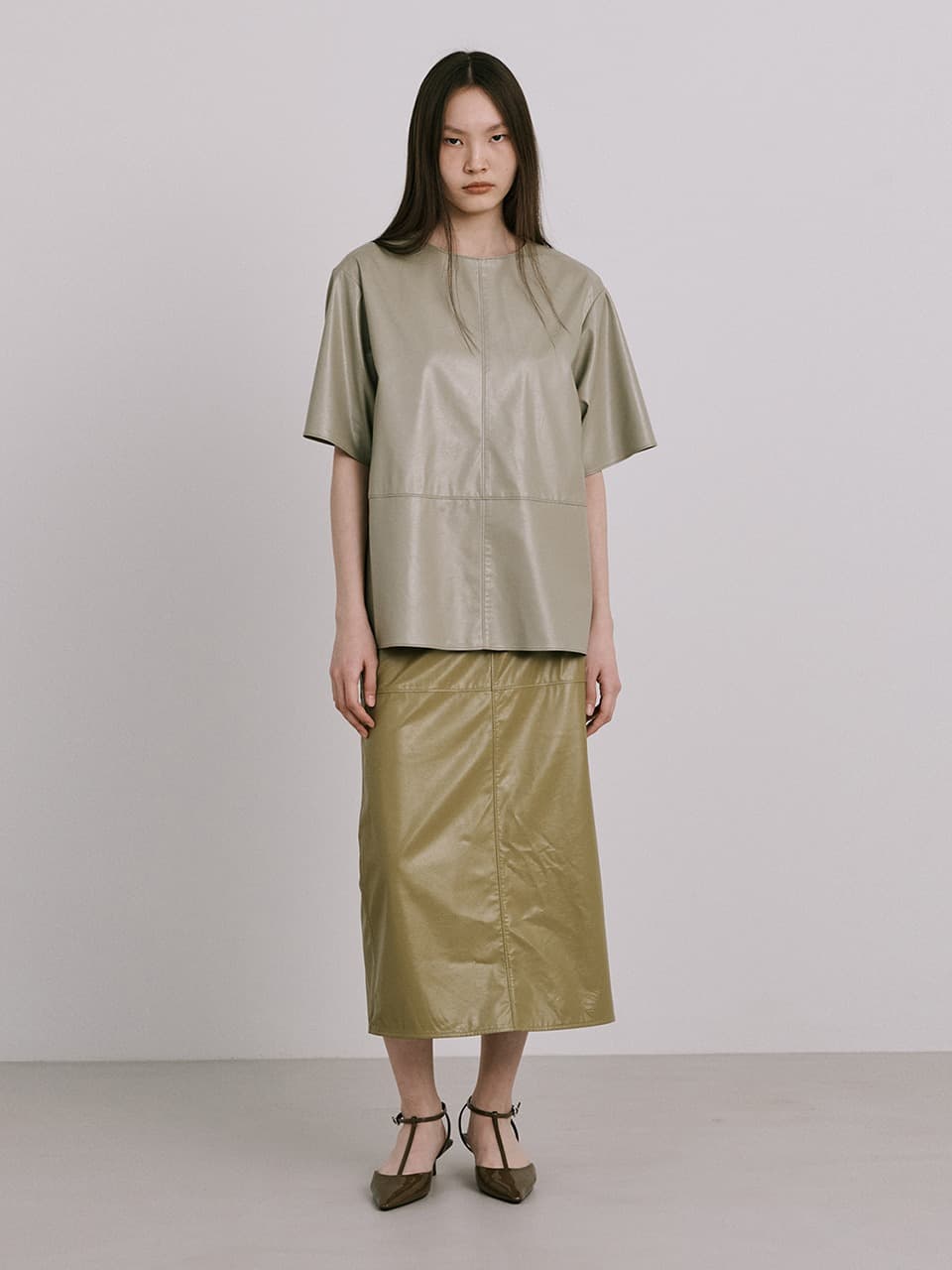 Fake Leather Skirt — Olive