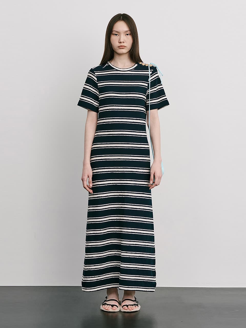 Stripe Jacquard Knit Dress — Navy