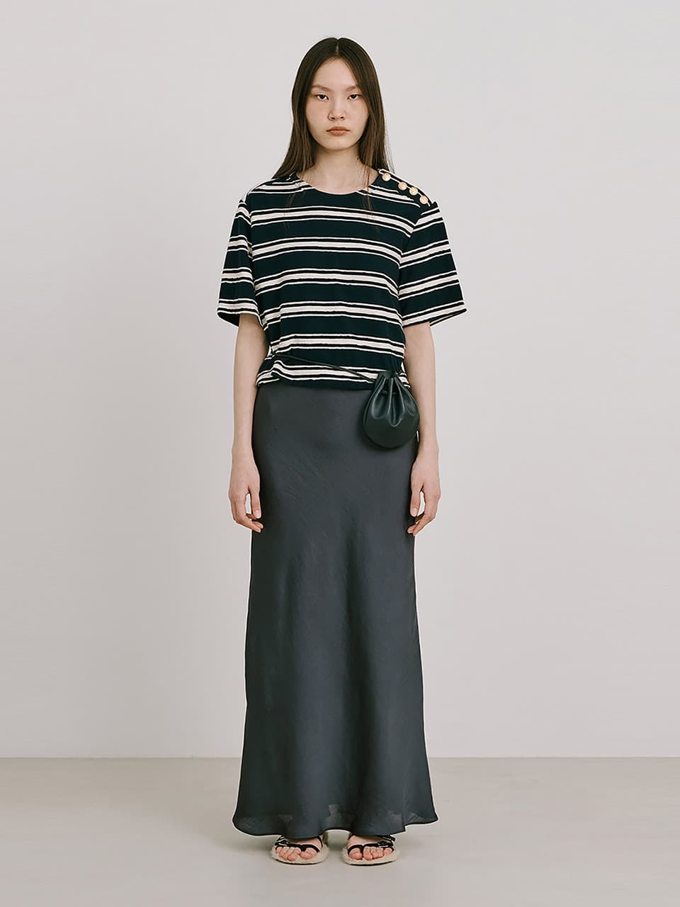 Stripe Jacquard Knit Short Sleeve T — Navy