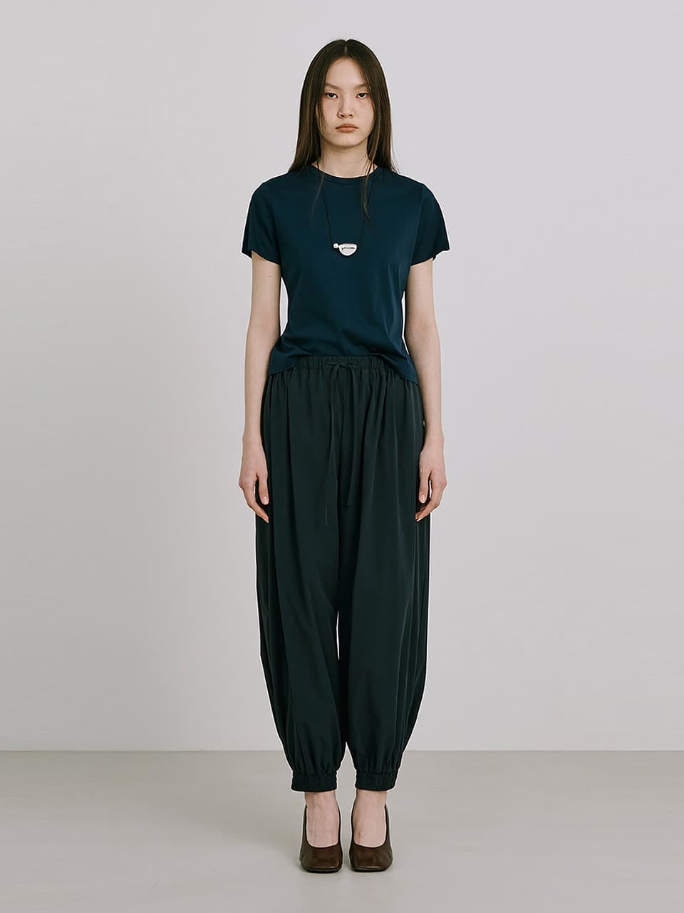 Shirred Moon Jar Pants — Navy