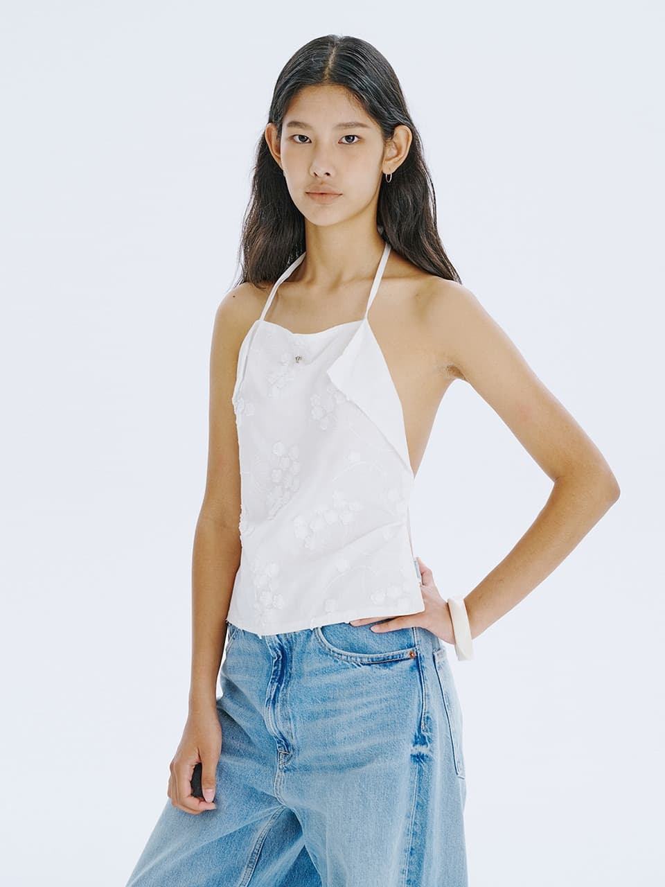 Square layered top — White