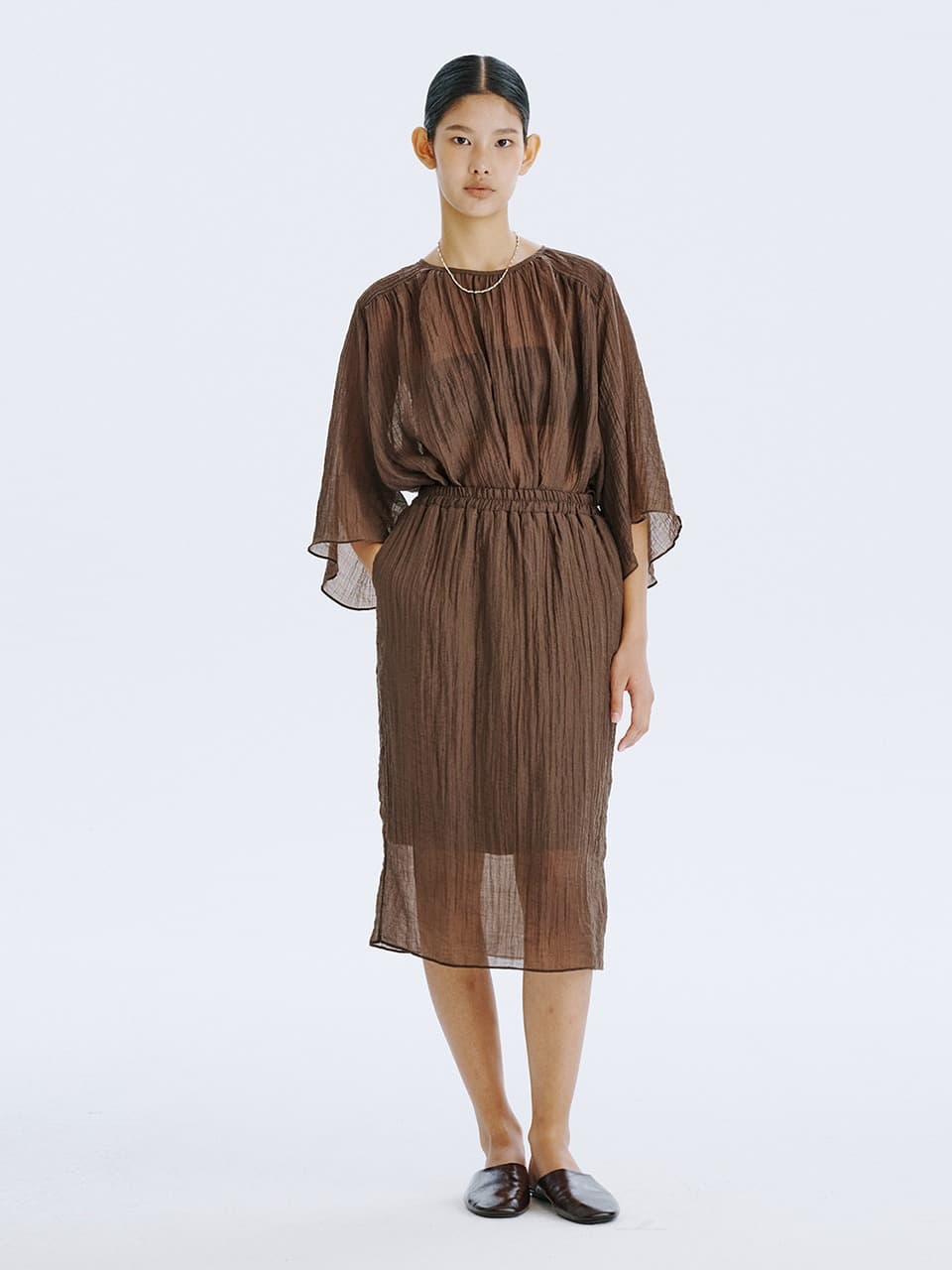 Sheer Banding Skirt — Brown