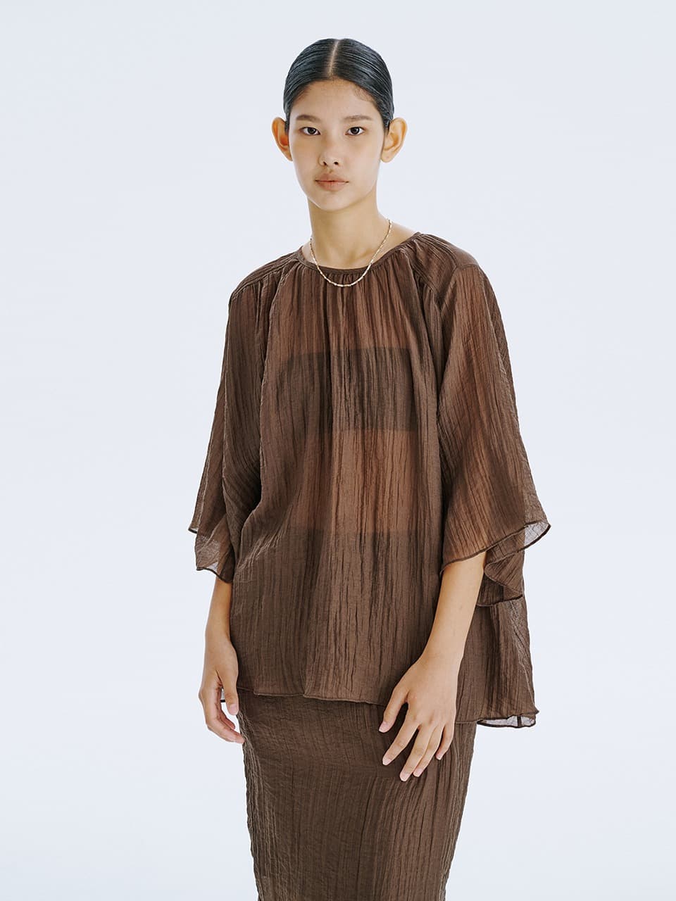 Plisse Blouse — Brown