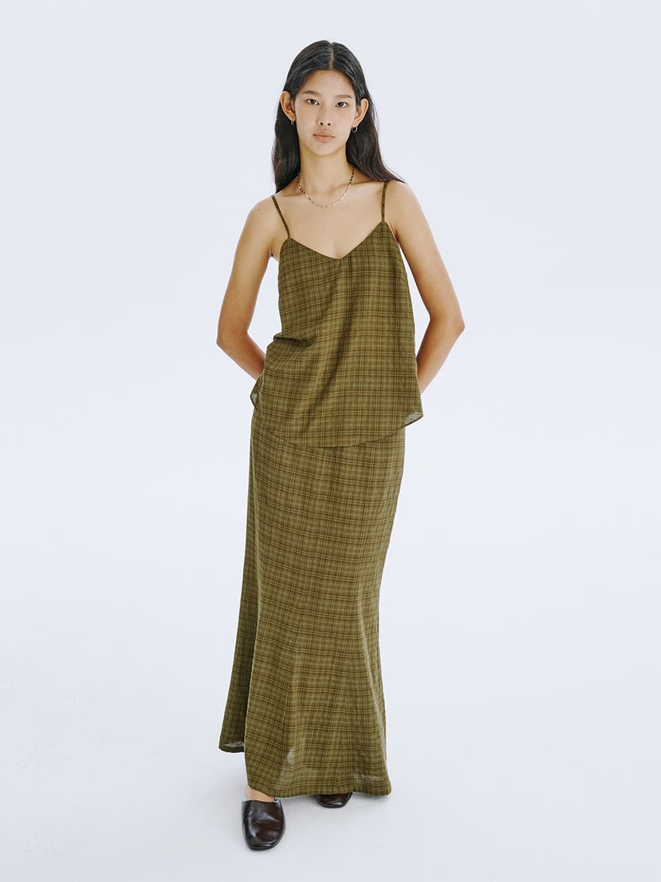 25 Check Mermaid Skirt — Khaki