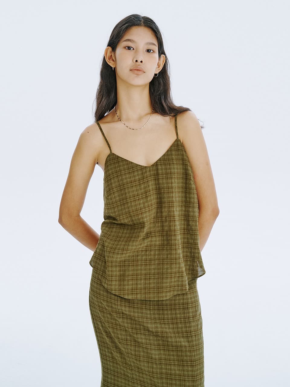 Check Sleeveless Top — Khaki