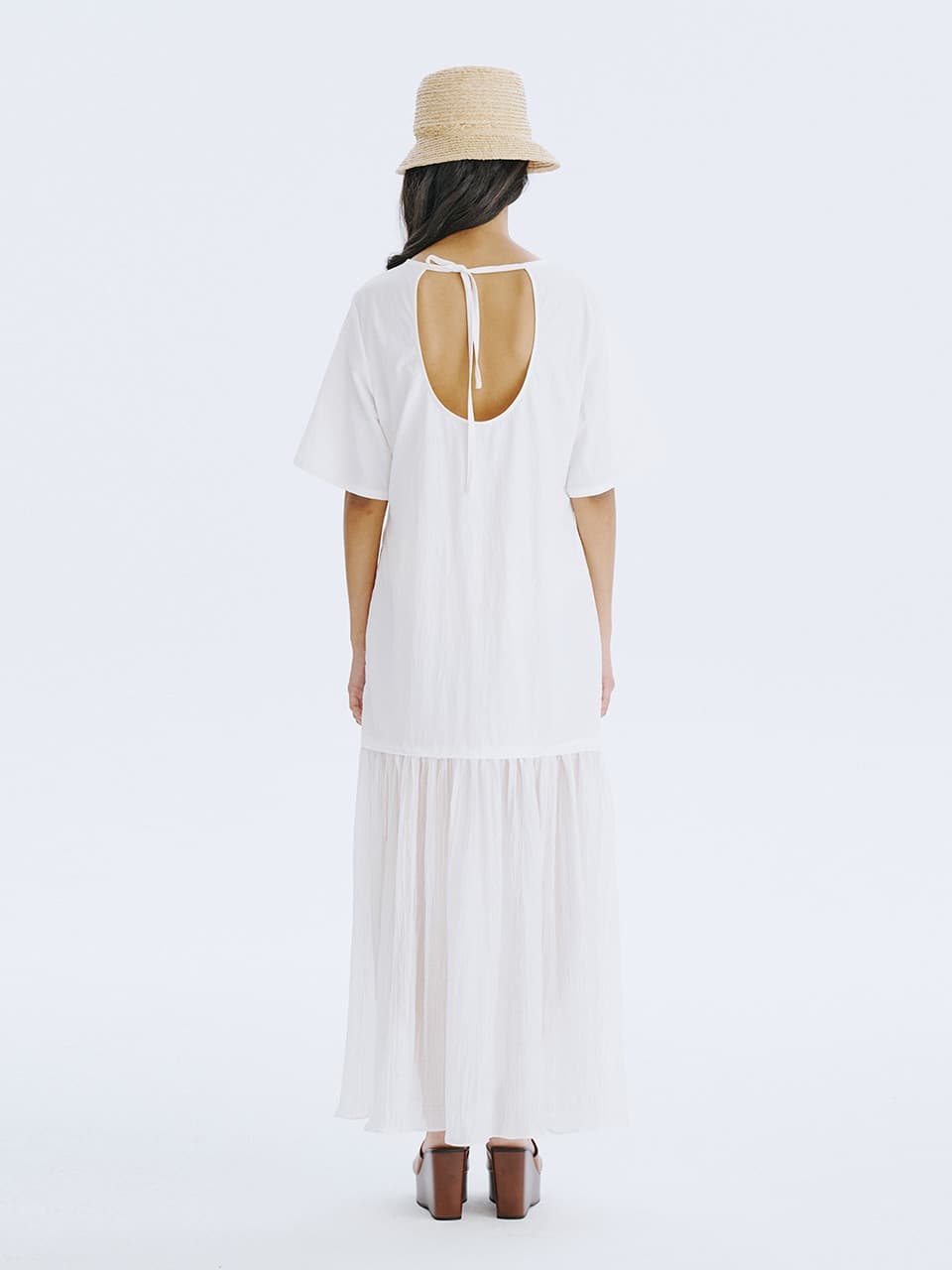 Bare Back Shirring Dress — White