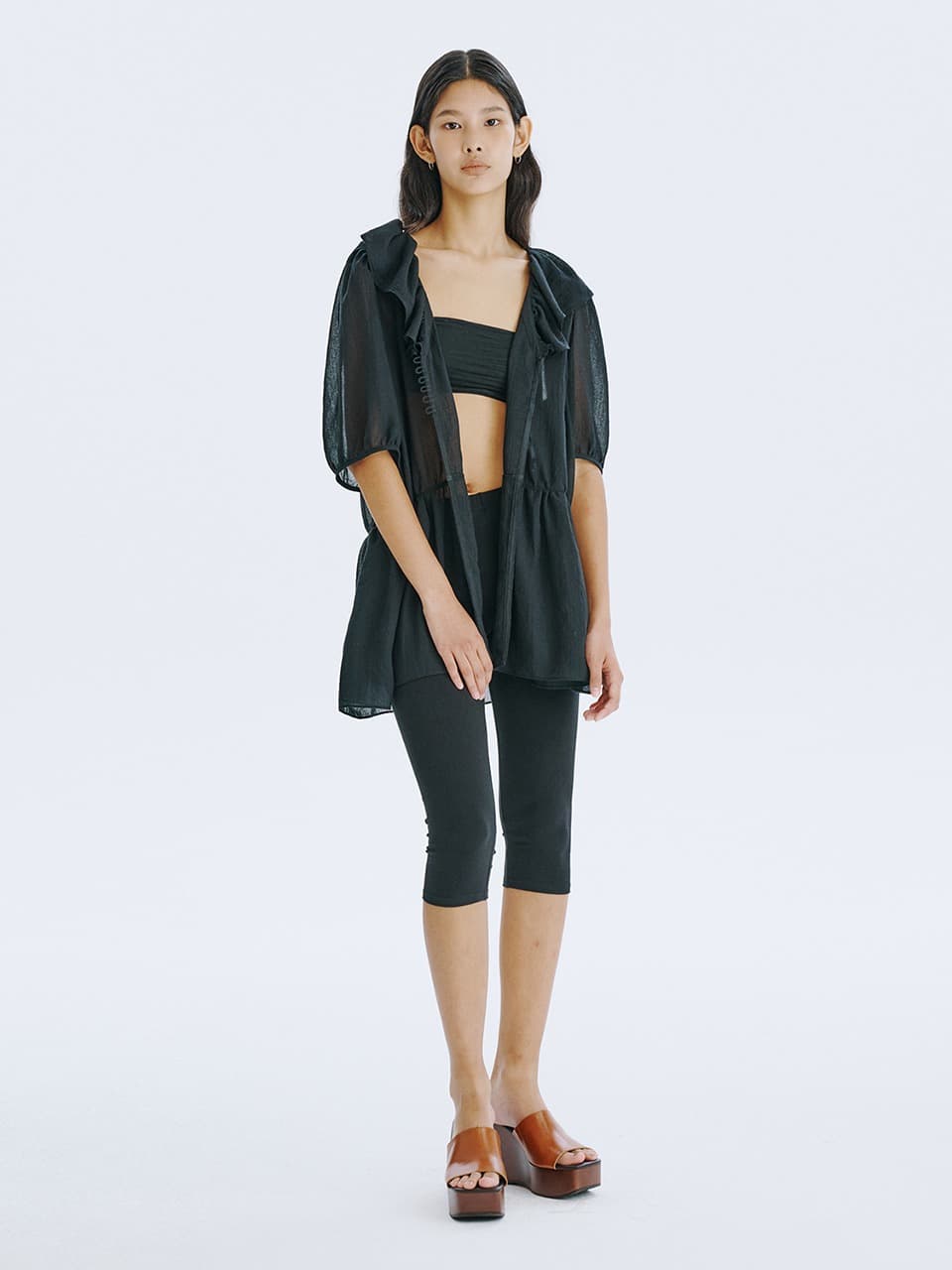 See-Through Oversized shirred blouse — Black
