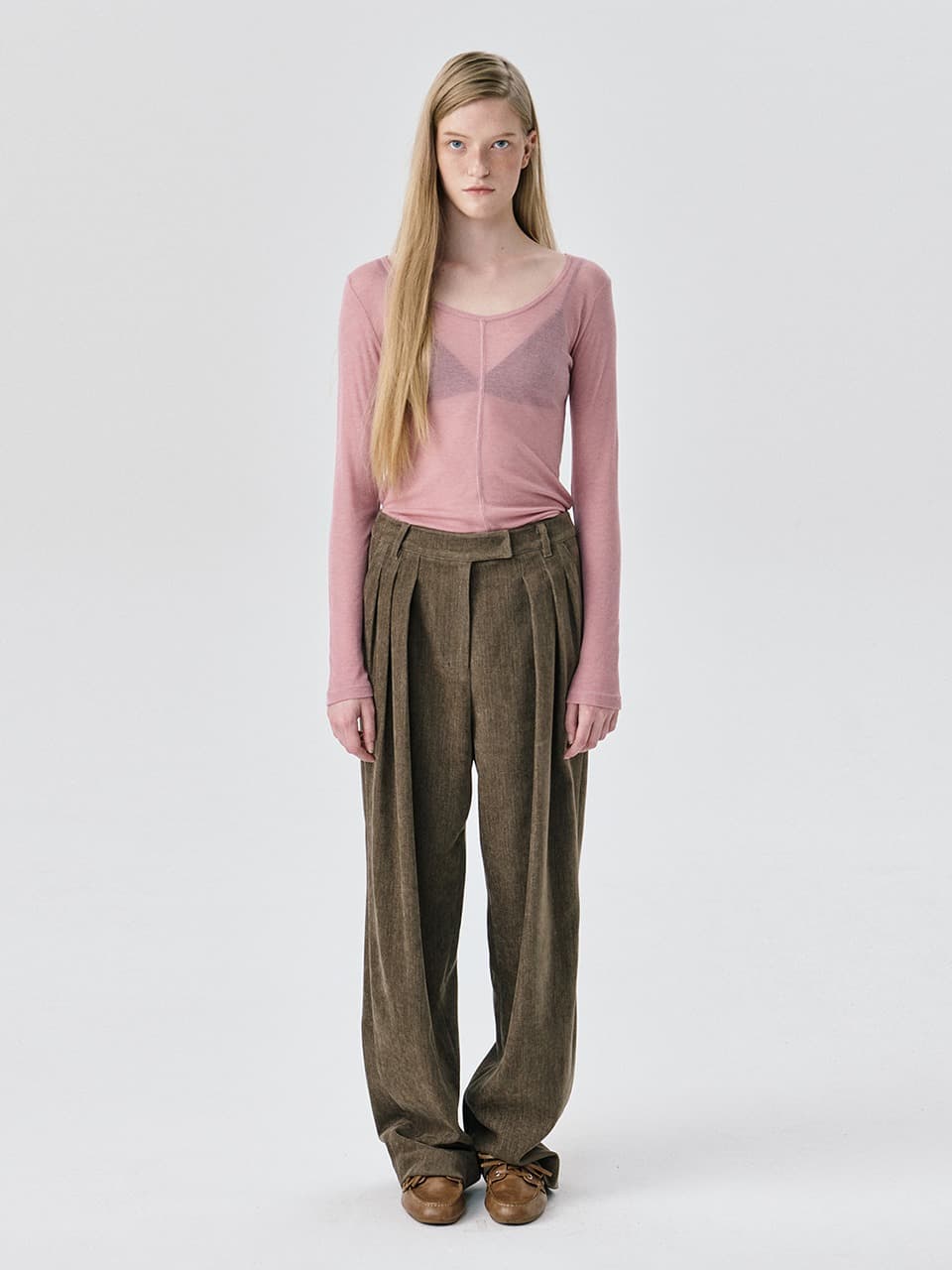 U neck Sheer T — Pink