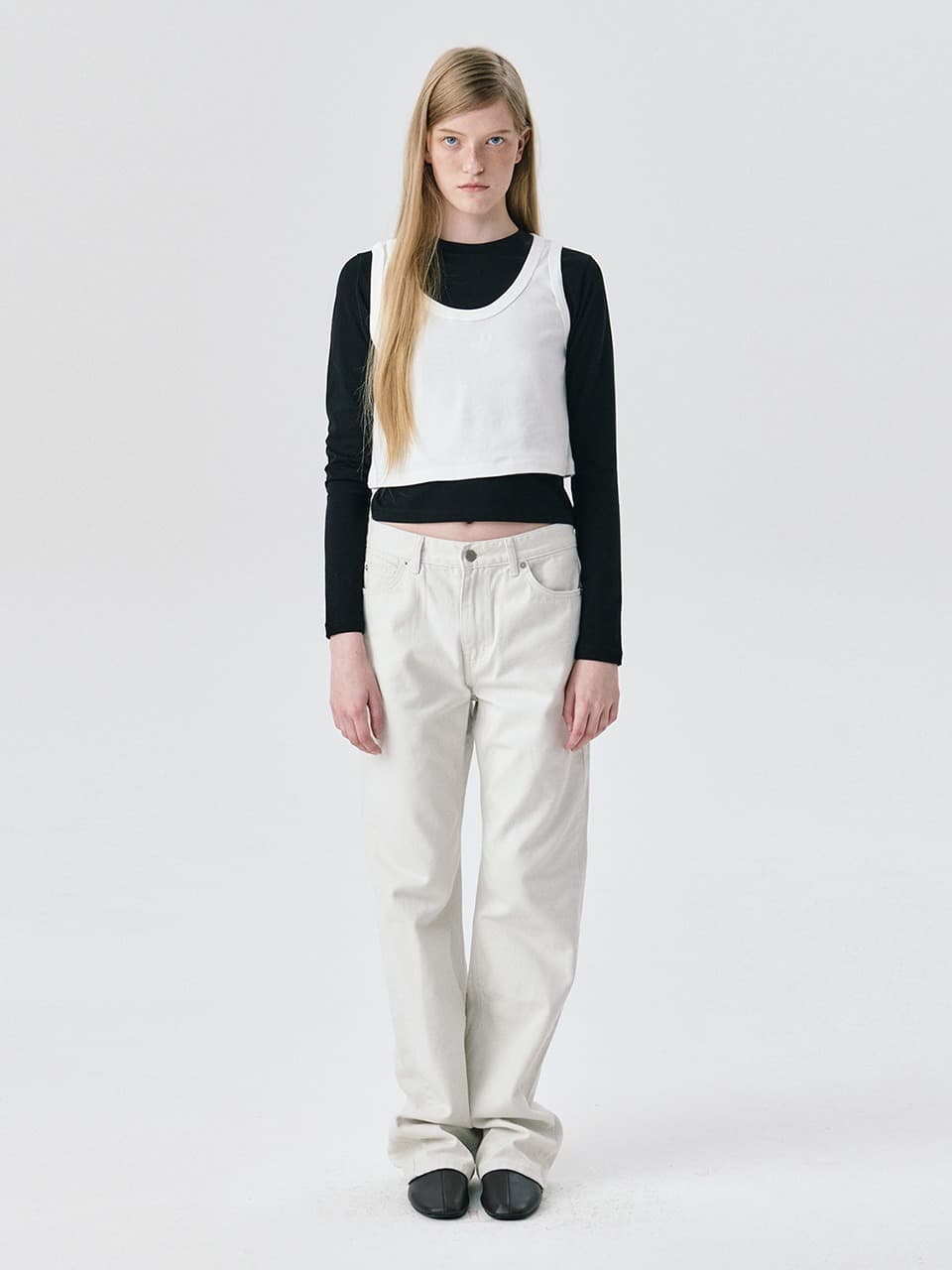 Straight Leg Denim Pants — White