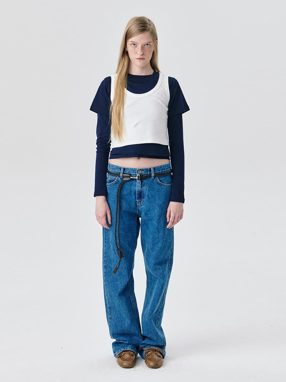 Straight Leg Denim Pants — Blue